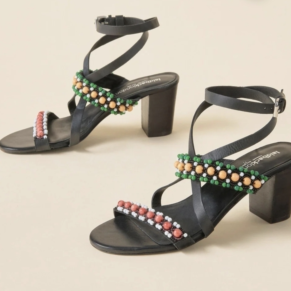 Laidbacklondon Yarrow and Thyme Beaded Sandals Black Multi NWT